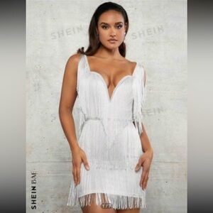 SHEIN Elegant White Fringe Dress